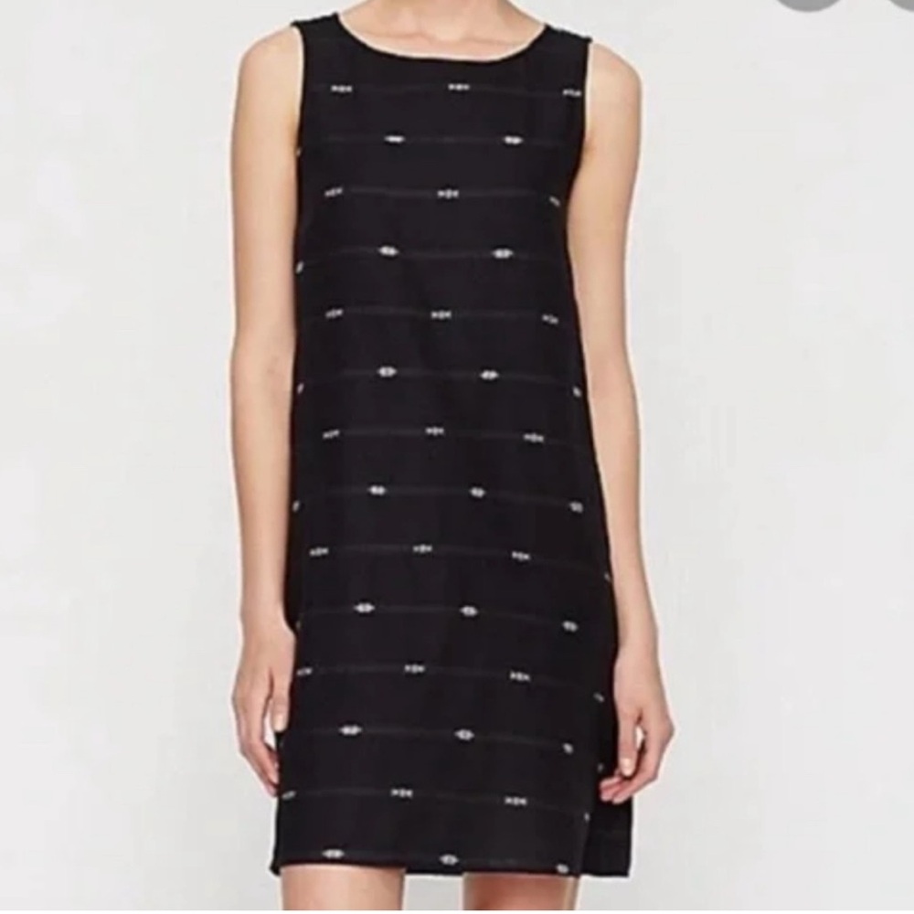 Eileen Fisher Black Tribal Organic Cotton Blend Shift Sleeveless Dress